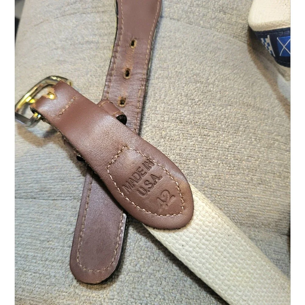 Men's Belt Zep Pro US Made Flags Navy Canvas Brass Buckle Dad Classic Size 42